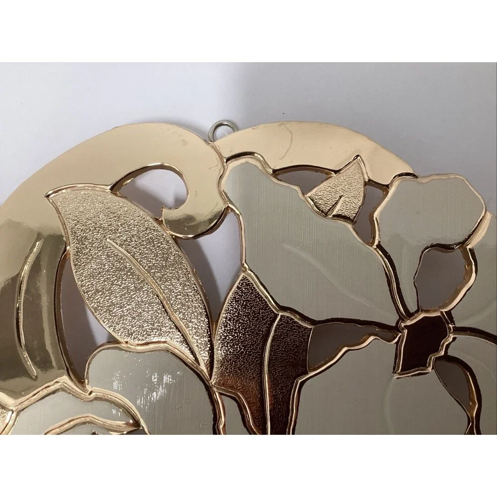 vtg art deco Wm A Roger’s iris trivet wall hanging Oneida gold white Japan